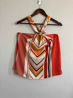 Banana Republic Chevron Halter Tie-Front Top - Orange, Cream & Gold Size Medium